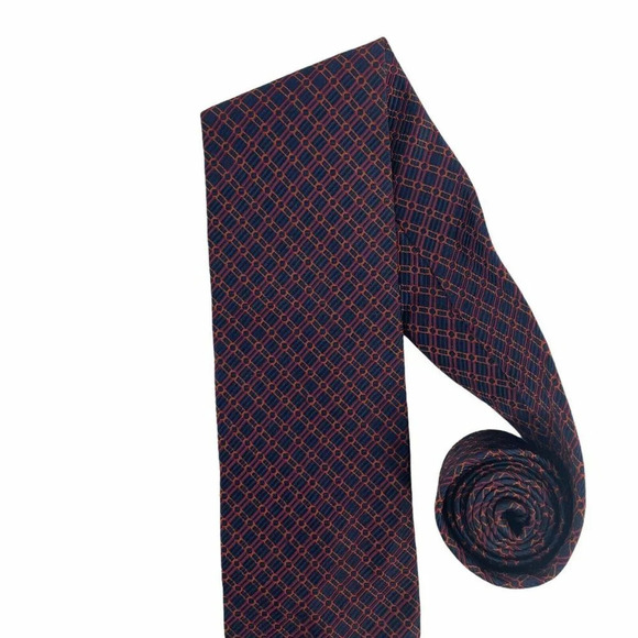 Equestrian Firenze Necktie Mens Long Classic Blue Red Orange Geometric 100% Silk - Picture 3 of 7